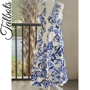 TALBOTS BLUE FLORAL PRINT POCKET V NECK MAXI DRESS